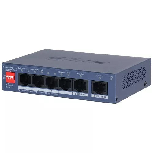 PoE šakotuvas valdomas100Mbps 4portų+2G uplink