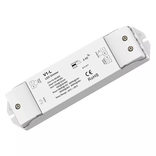 V1-L nuolatinės įtampos valdiklis 12-48V, 1x15A, Push-Dimm